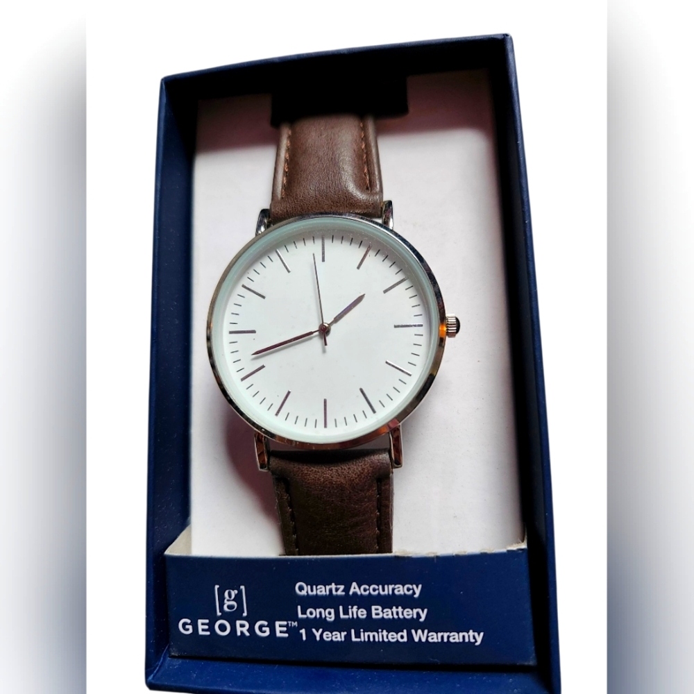 George NEW Classic White Dial Watch with Brown Strap UNISEX
